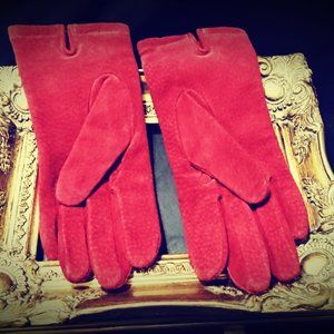 TOWNES - Vintage Lined Women's Suede Red Gloves Size Medium